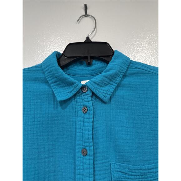 J. Crew Double Gauze Button Down Shirt Women’s Size Medium Cotton Turquoise - Picture 5 of 9